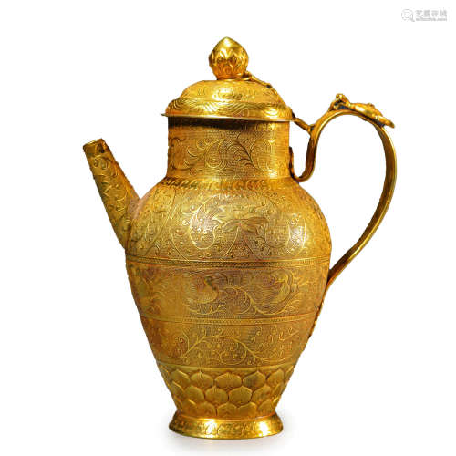 Gold Incised Flower and Bird Ewer