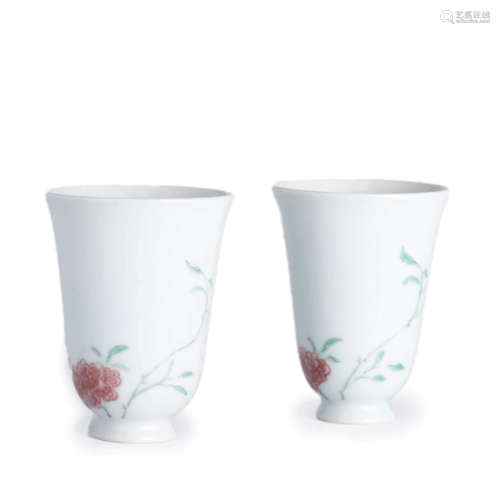 Pair of Famille Rose Flower Cups