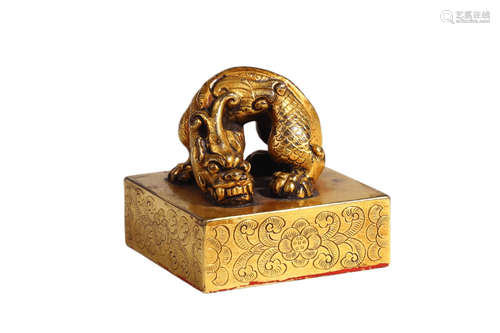 Gilt-bronze mythical beast seal