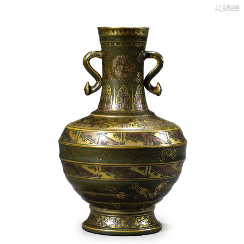 Tea-Dust Glaze Gold Decoration Vase