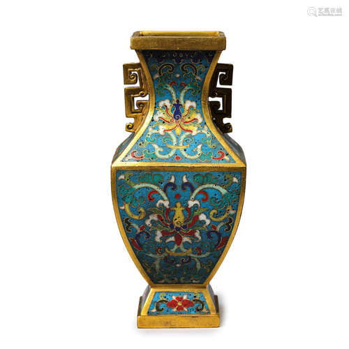 Cloisonne Enamel Lotus Dragon-Ear Square Vase