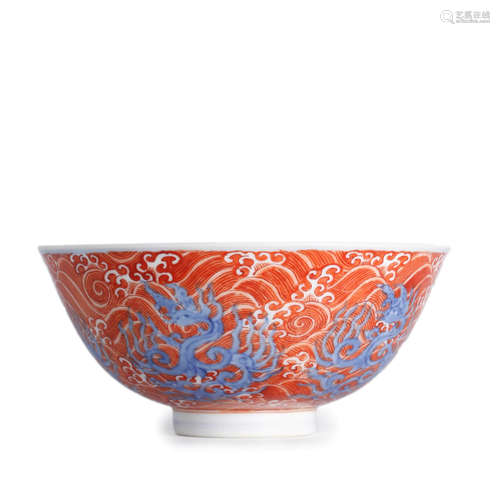 Iron-Red Glaze Sea and Phoenix Bowl