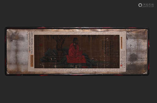 Chinese Arhat Painting on Silk Framed, Zhao Mengfu Mark