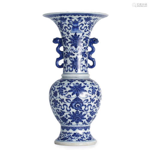 Blue and White Interlocking Floral Gu Vase