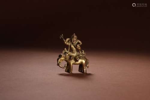 清代 铜鎏金骑象护法