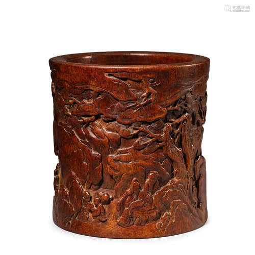 Huanghuali Wood Pine and Scholar Brush Pot