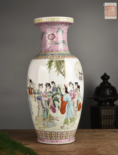 70年代景德镇 手绘粉彩《红楼梦》花瓶