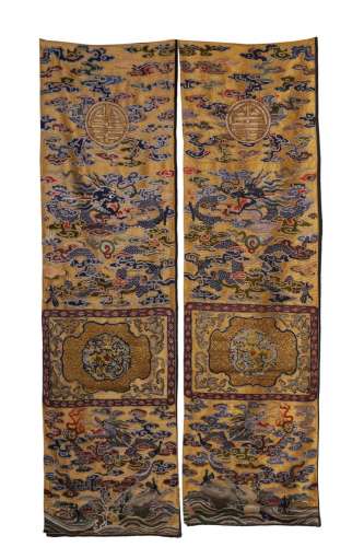 Qing Dynasty, a pair of Nasha embroidered cloud and dragon p...