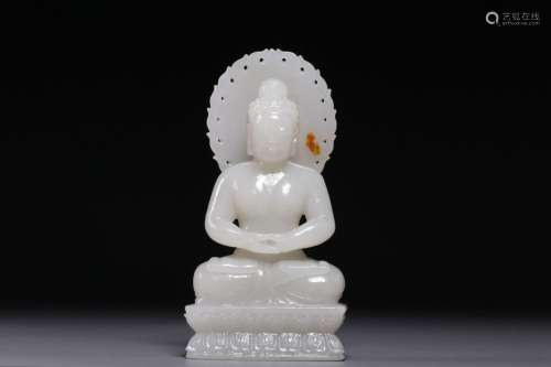 Hetian White Jade Backlight Sakyamuni Buddha Seated Statue