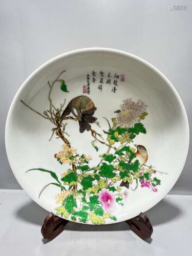 Enamel flower and bird plate