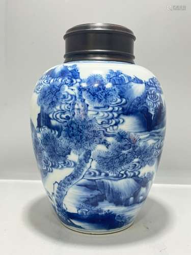 Blue and white sandalwood lid jar