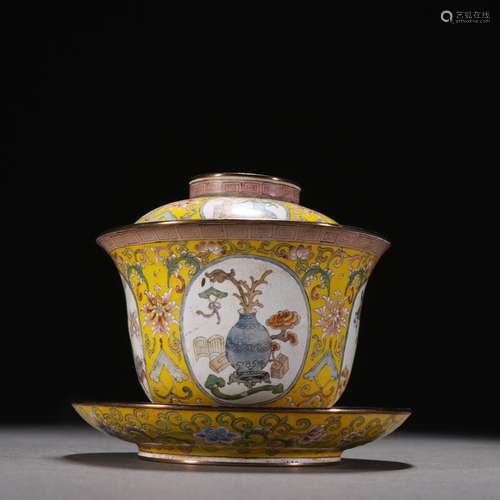 Bronze body painted enamel tea cup made in Qing dynasty