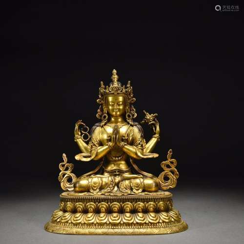 Gilt bronze four-armed Avalokitesvara statue