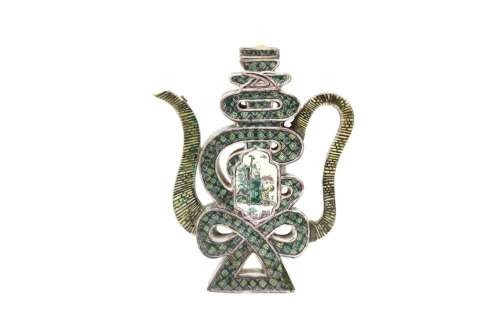 A CHINESE FAMILLE-VERTE PUZZLE 'SHOU CHARACTER' TEAPOT AND C...