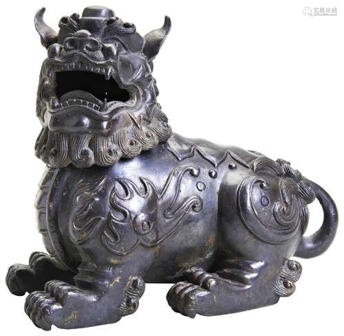 BRONZE BUDDHIST LION CENSER LATE MING / QING DYNASTY cast a ...