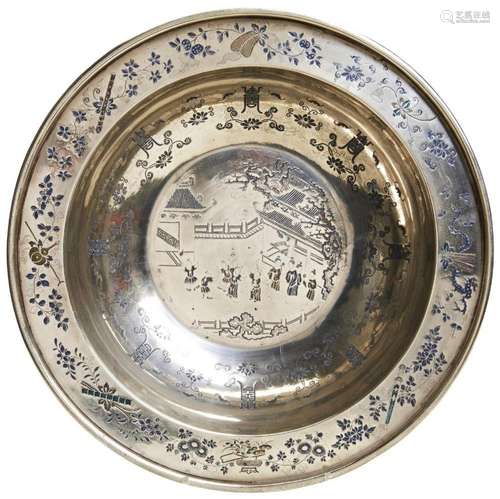 AN ENAMELLED PAKTONG BASIN QING DYNASTY, 19TH CENTURY the ri...