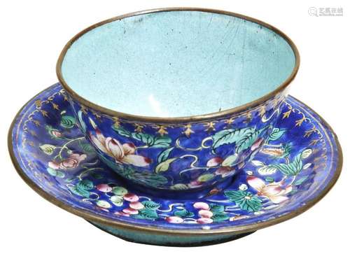 A CANTON ENAMEL CUP AND SAUCER QING DYNASTY, 18TH CENTURY  p...