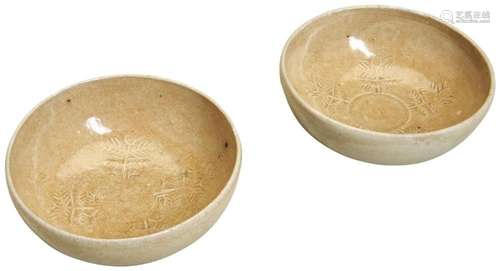 NEAR PAIR OF MOULDED \'FLORAL\' CELADON BOWLS  SOUTHERN / SU...