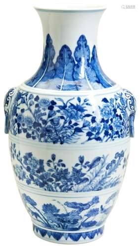 A BLUE AND WHITE BALUSTER VASE QIANLONG SEAL MARK, LATE QING...