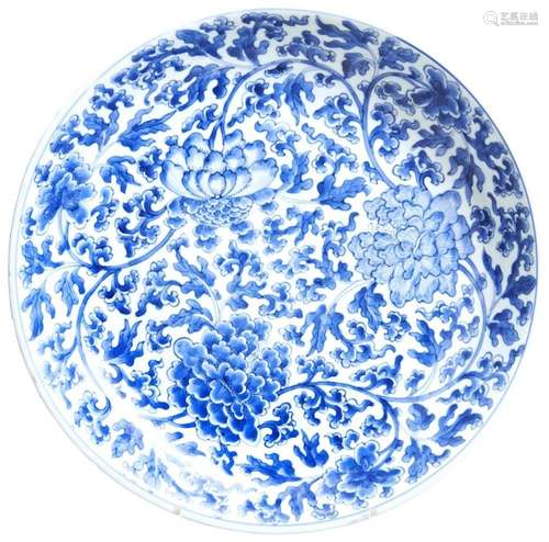 A LARGE BLUE & WHITE \'PEONY\' DISH KANGXI PERIOD (1662-...