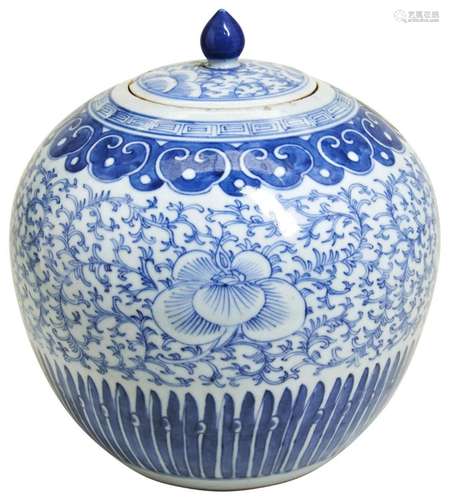 A CHINESE BLUE AND WHITE JAR AND COVER LATE QING DYNASTY the...