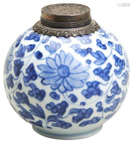 SMALL BLUE AND WHITE SILVER MOUNTED JAR KANGXI PERIOD (1662-...