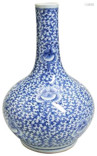 A BLUE AND WHTE BOTTLE VASE LATE QING DYNASTY  the baluster ...