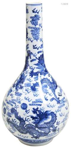 A BLUE AND WHITE \'DRAGON\' BOTTLE VASE LATE QING DYNASTY th...