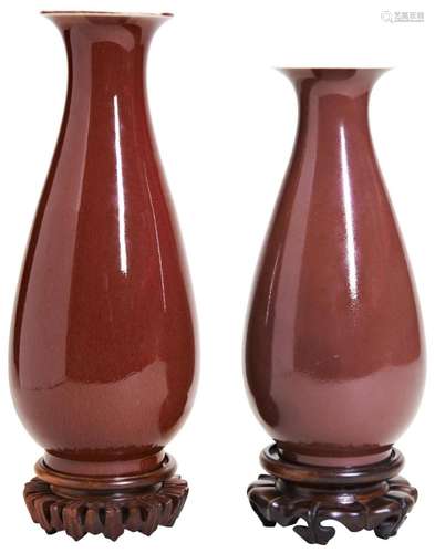 TWO COPPER-RED GLAZED VASES 20TH CENTURY each covered all ov...