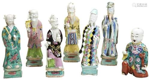 GROUP OF SIX FAMILLE ROSE FIGURES OF IMMORTALS QING DYNASTY ...