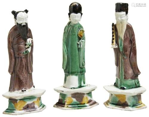 A VERY RARE SET OF THREE FAMILLE VERTE BISCUIT PORCELAIN IMM...