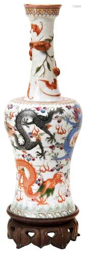 FINE FAMILLE ROSE DRAGON VASE KANGXI FOUR CHARACTER MARK BUT...