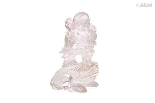 A CHINESE ROCK CRYSTAL ‘BOY AND TOAD’ CARVING 十九或二十世紀...