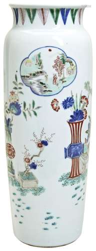 LARGE WUCAI SLEEVE VASE 20TH CENTURY the cylindrical sides f...