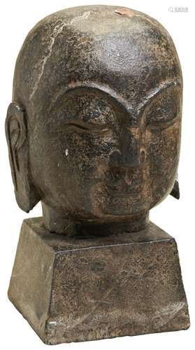 A CARVED STONE HEAD OF A BUDDHA  MING DYNASTY (1368-1644) ca...