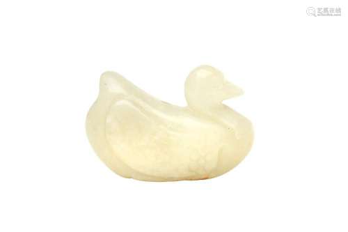 A CHINESE CELADON JADE CARVING OF A DUCK 二十世紀 青玉雕鴨