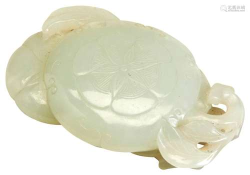 WHITE JADE ‘DOUBLE-LOTUS’ PEBBLE CARVING, 19TH/20TH CENTURY,...