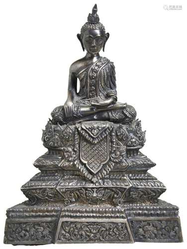 A SILVER INSCRIBED BUDDHA  THAILAND, LATE 19TH / EARLY 20TH ...