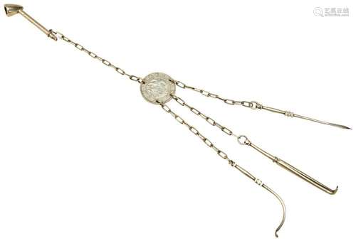 A CHINESE SILVER OPIUM CHATELAINE LATE QING DYNASTY the tool...