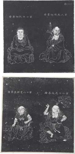 A PAIR OF INK RUBBING OF FOUR ARHATS (PANTHAKA, SVAKA, KASYA...