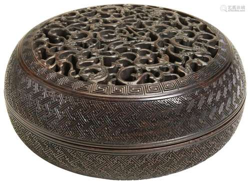 A FINE CARVED ZITAN BOX AND COVER 19TH / 20TH CENTURY the pi...