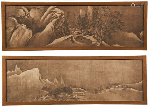 A PAIR OF WINTER LANDSCAPE PAINTINGS MING DYNASTY (1368-1644...