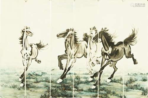 FOLLOWER OF XU BEIHONG (1895-1953); FOUR GALLOPING HORSES co...