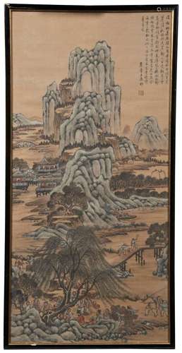 A LANDSCAPE PAINTING OF MOUNTAIN LU WITH POEM, IN STYLE OF W...