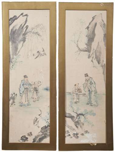 CHINESE SCHOOL (19TH CENTURY) A PAIR OF PAINTINGS OF SCHOLAR...