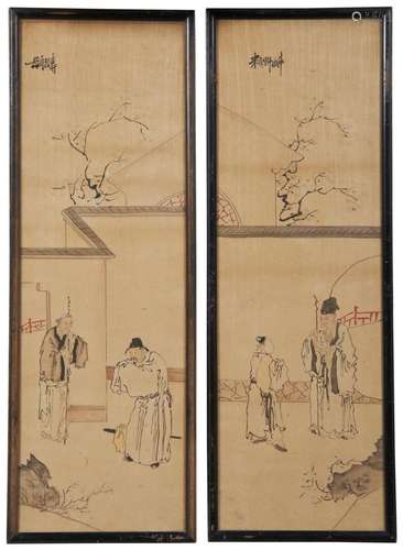 A PAIR OF INK PAINTINGS OF STORY OF FILIAL PIETY QING DYNAST...