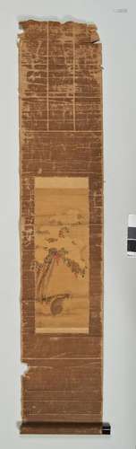 A HANGING SCROLL OF HARES UNDER ACACIA TREE. UNKNOWN ARTIST....