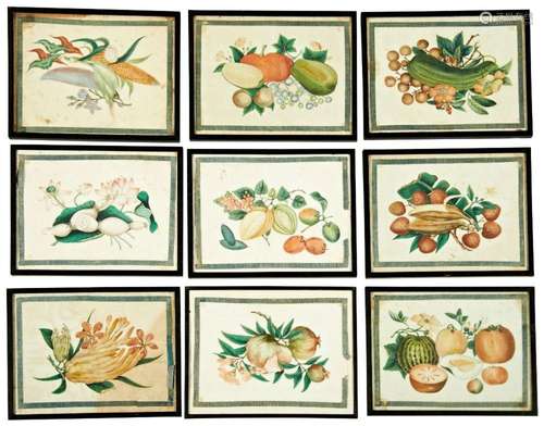 SET OF EIGHT RICE-PAPER PAINTINGS OF FRUIT QING DYNASTY, 19T...