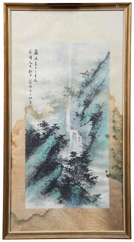 YU QIUSHUI (BEIJING) A LANDSCAPE PAINTING OF A SPRING WATERF...