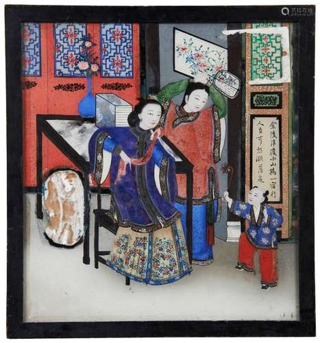 A CHINESE EXPORT REVERSE PAINTING ON GLASS QING DYNASTY, CIR...